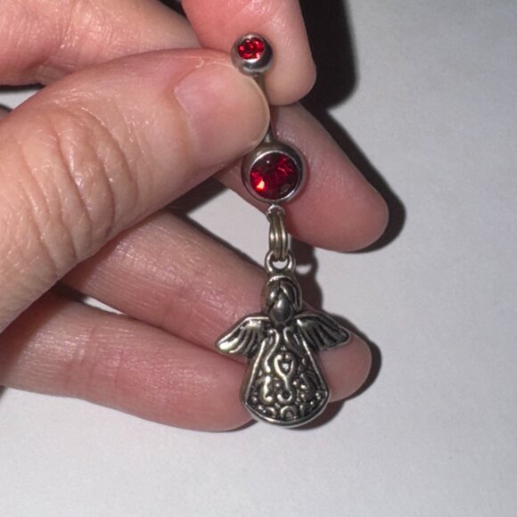 2 gem Ruby Red Cherub And Angel Dangle Belly Ring - Picture 12 of 16